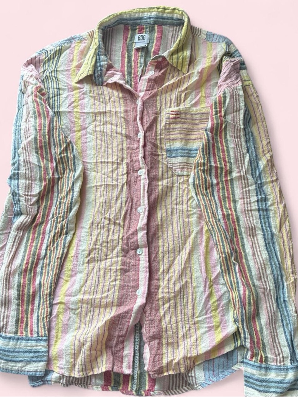 BDG Multicolor Pastel Striped Button-Down Shirt